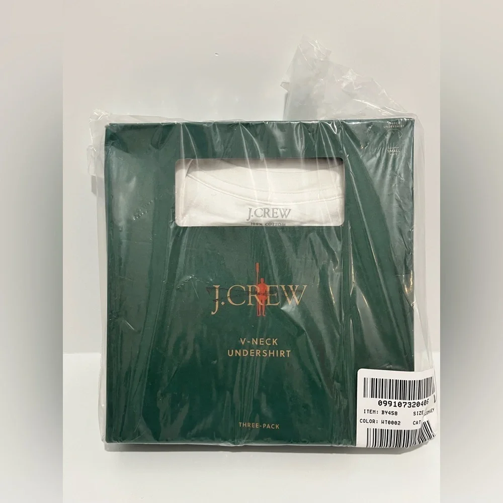 NEW J. Crew V-Neck 100% Cotton White Undershirts Three-Pack Mens Size Small